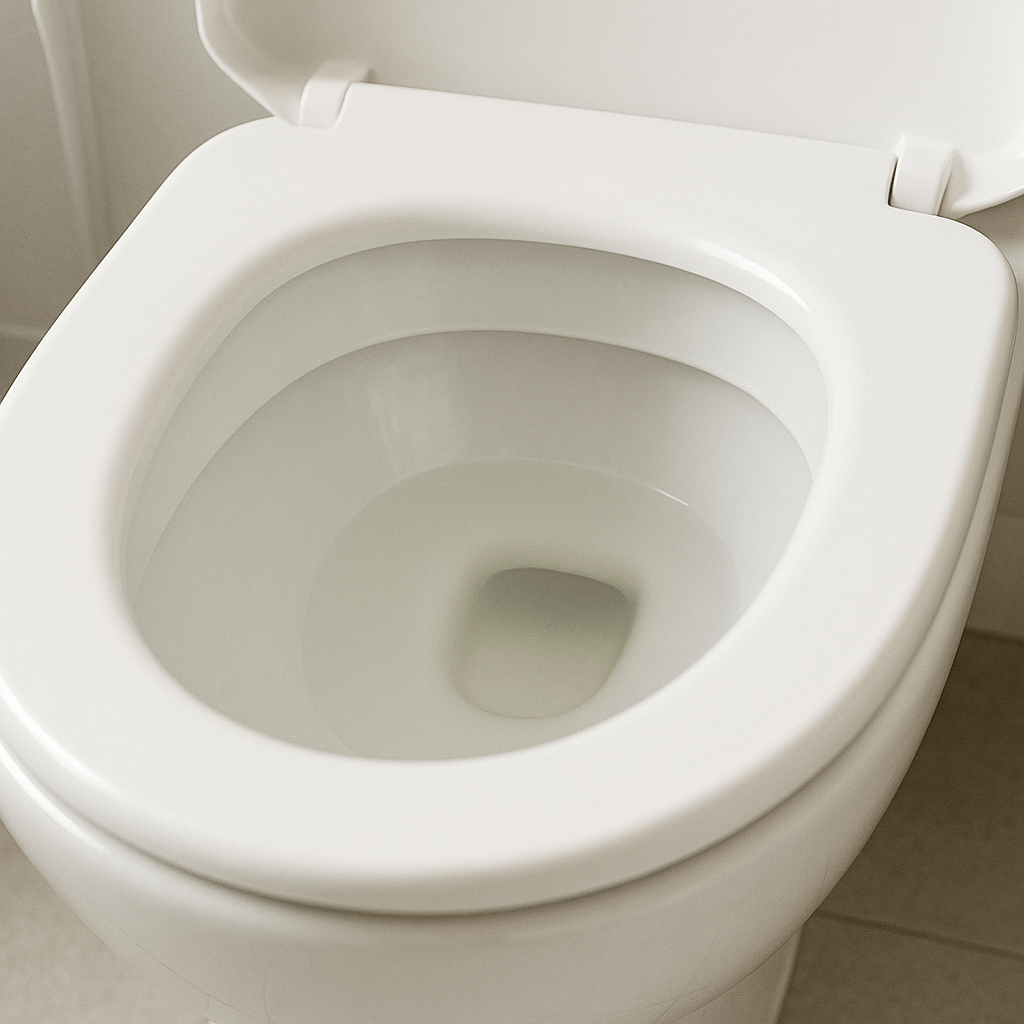 Liquide presque transparent visible dans une cuvette de toilettes blanche et propre